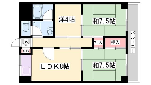 ラフェスタ加西(3LDK/4階)の間取り写真