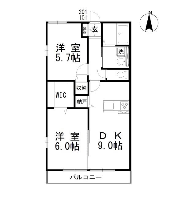 アネシス円山B(2DK/2階)の間取り写真
