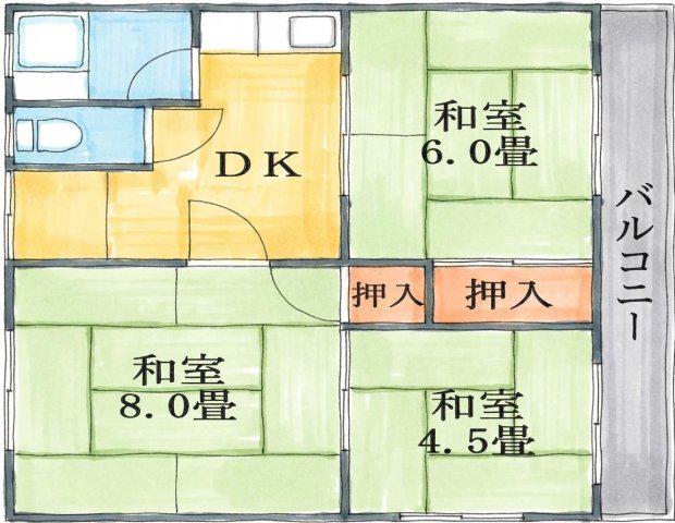 香里園盛岡マンション(3DK/2階)の間取り写真