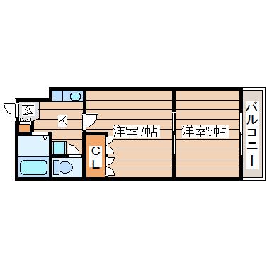 イーグルハイツ萩野町(2K/5階)の間取り写真