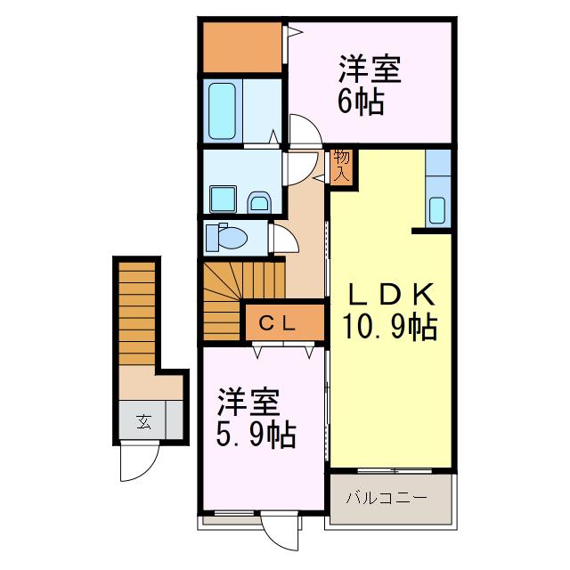 チリェージョI(2LDK/2階)の間取り写真