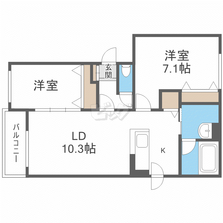 ウィスティリア宮の沢(2LDK/2階)の間取り写真