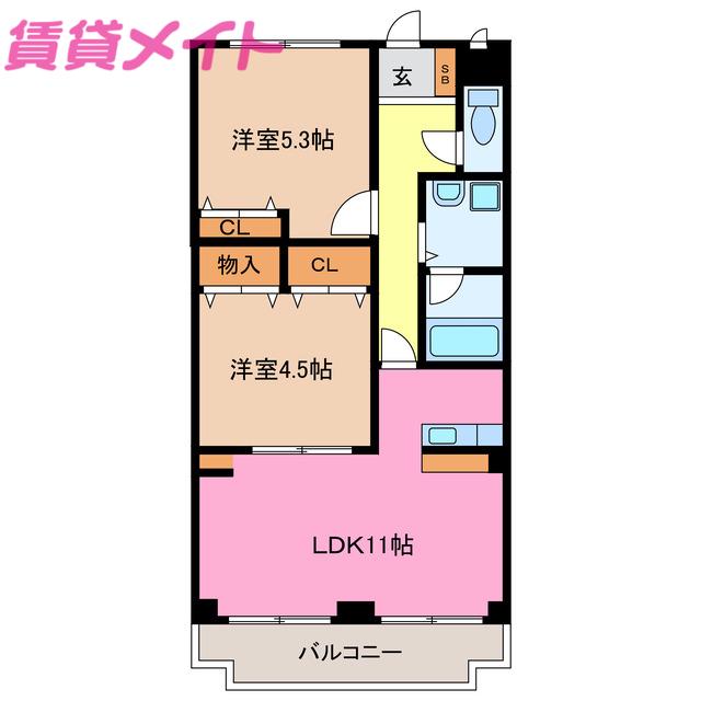 ヴィラハヤカワ(2LDK/2階)の間取り写真
