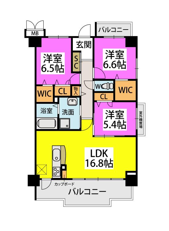 ドゥ・メゾン(3LDK/8階)の間取り写真