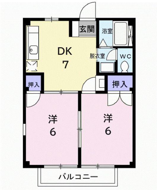 メープルファームI(2DK/2階)の間取り写真