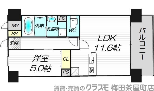BUL FORTUNA扇町(1LDK/4階)の間取り写真