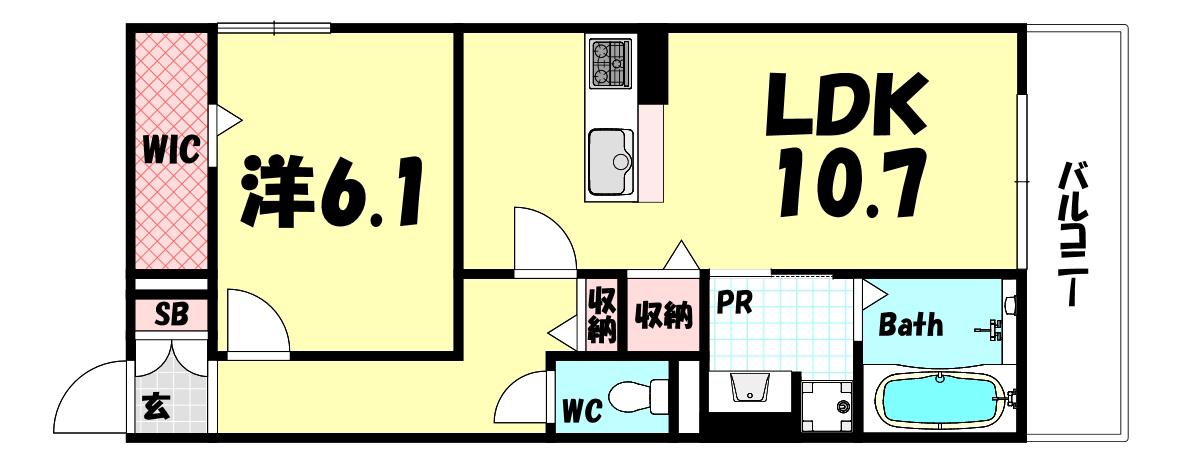NOBLE TERRACE中山手(1LDK/3階)の間取り写真