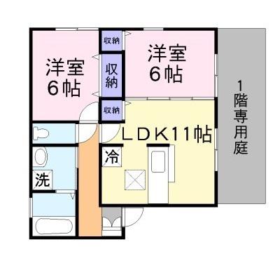 グリーンコーポ尾上の松(2LDK/1階)の間取り写真