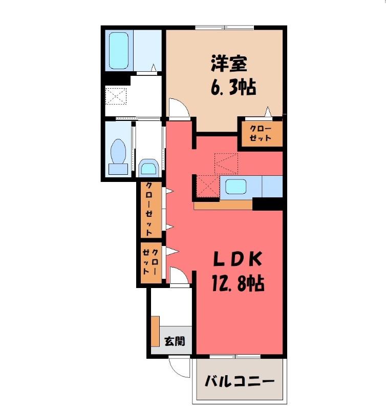 リエート フィーネII(1LDK/1階)の間取り写真