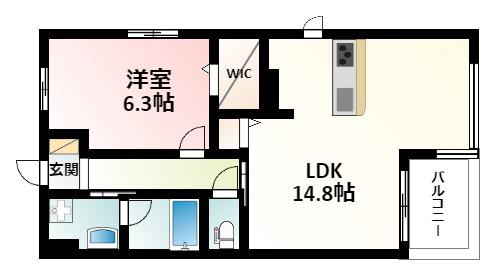 グランミーテ緑地(1LDK/2階)の間取り写真