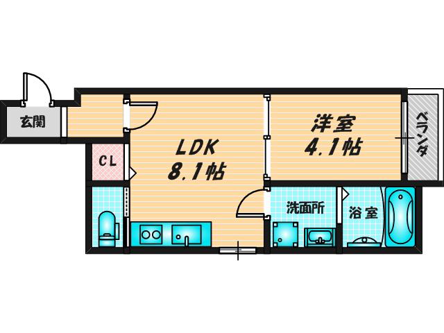 ルミエール若江岩田(1LDK/3階)の間取り写真