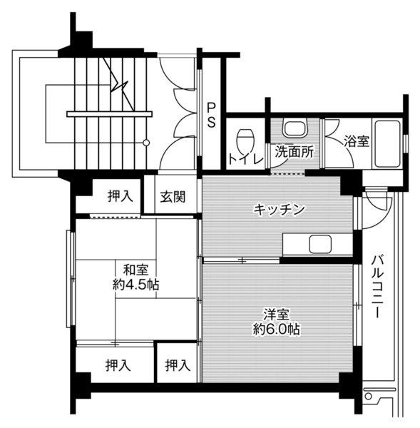 ビレッジハウス高屋1号棟(2K/2階)の間取り写真