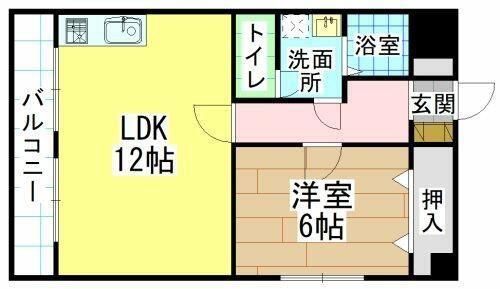 大里中町ハイツ(1LDK/7階)の間取り写真