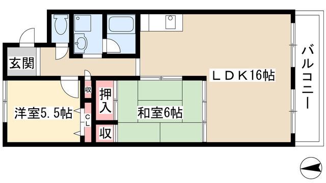 ブルーデル東一社(2LDK/1階)の間取り写真
