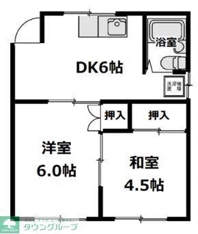 カーサK(2DK/1階)の間取り写真