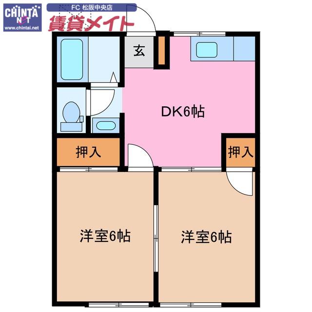 OAK TERRACE(2DK/1階)の間取り写真