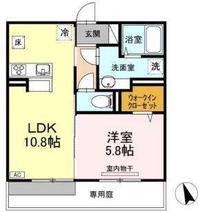 クローバーM C棟(1LDK/1階)の間取り写真