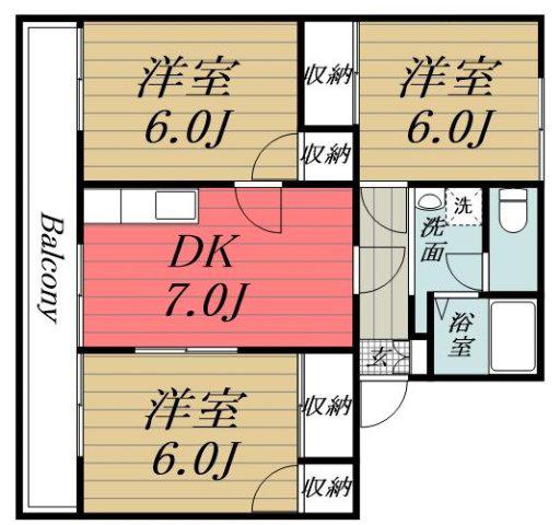 大崎台グリーンタウン6B棟(3DK/2階)の間取り写真