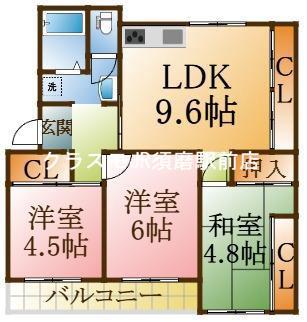 高倉台団地 11号棟(3LDK/3階)の間取り写真