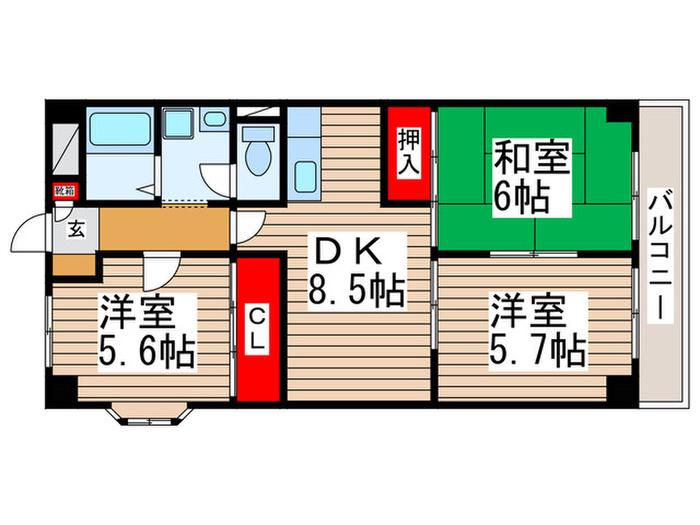 第5千代田マンション(3DK/3階)の間取り写真