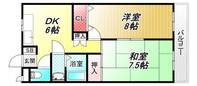 高安B棟(2DK/4階)の間取り写真