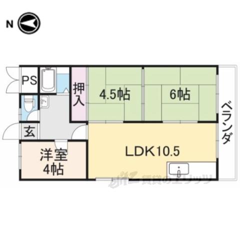 キッコーハイツ岡山手(3LDK/4階)の間取り写真