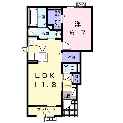 サンエアリーハウス(1LDK/1階)の間取り写真