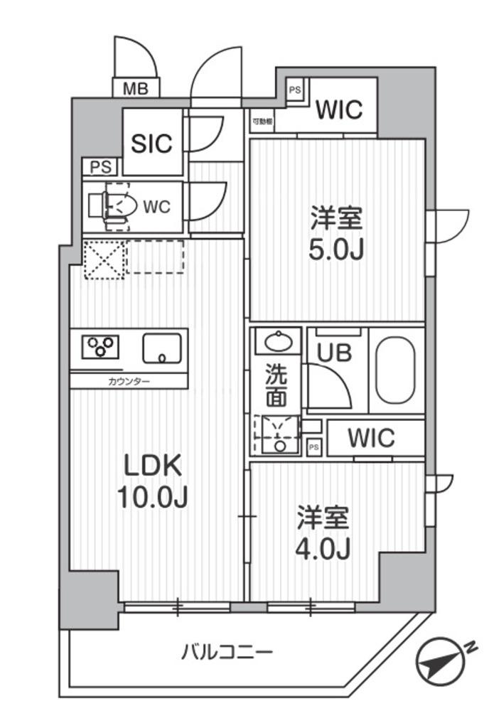 カバナ浅草橋(2LDK/2階)の間取り写真