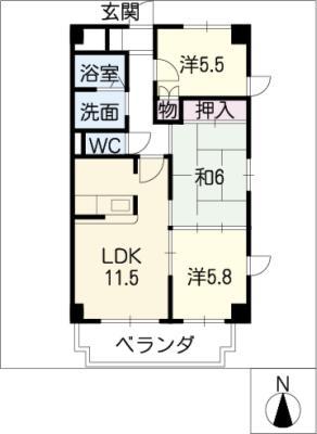 エミネンス名西(3LDK/4階)の間取り写真