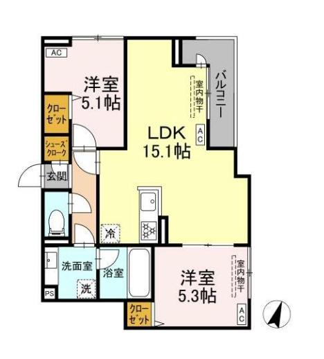 セレスティア船橋II(2LDK/2階)の間取り写真