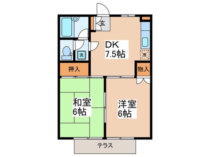 ナガキドE(2DK/1階)の間取り写真