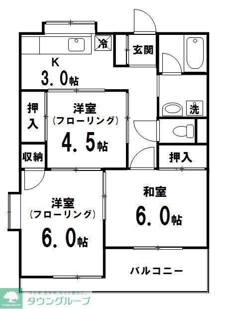 塚越ハイツ(3K/2階)の間取り写真