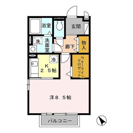 パルティールパレスB棟(1K/1階)の間取り写真