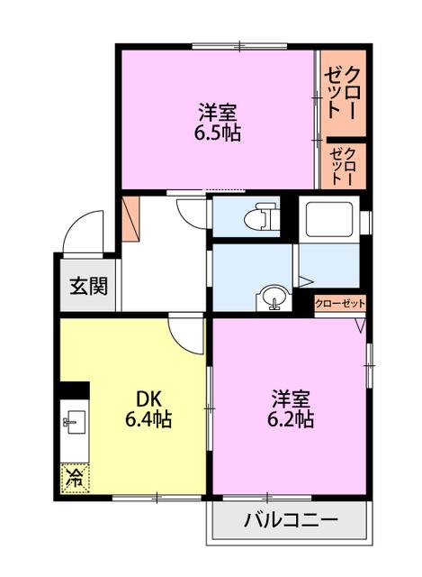 パークタウン 茜B(2DK/1階)の間取り写真