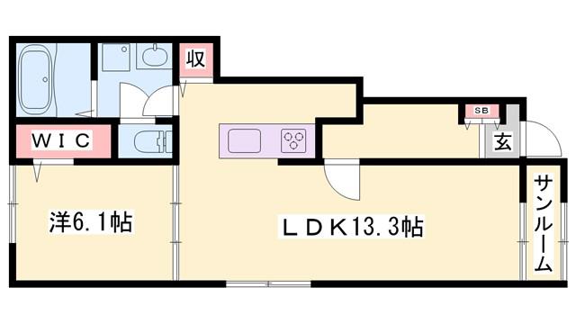メゾンパーク枚田岡 A棟(1LDK/1階)の間取り写真