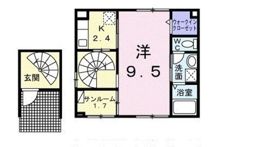 グランドール コルソA棟(1K/2階)の間取り写真