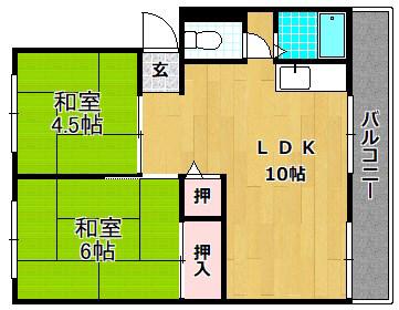 御殿山コーポA棟(2LDK/4階)の間取り写真