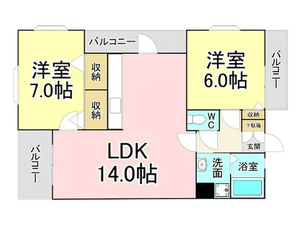 シャイニーヒルズ(2LDK/3階)の間取り写真
