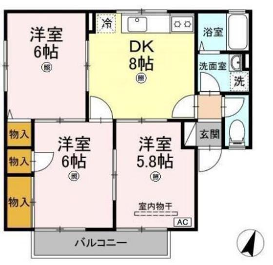 アビーロード D棟(3DK/2階)の間取り写真