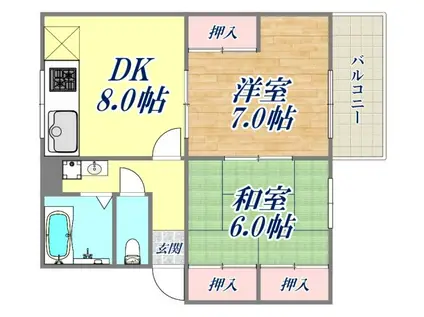 シティハイム橋本第6AP(2DK/2階)の間取り写真