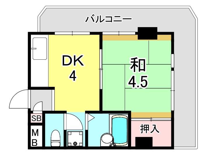 東芦屋マンション(1K/3階)の間取り写真