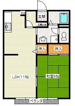 ビーライン小野(1LDK/1階)の間取り写真