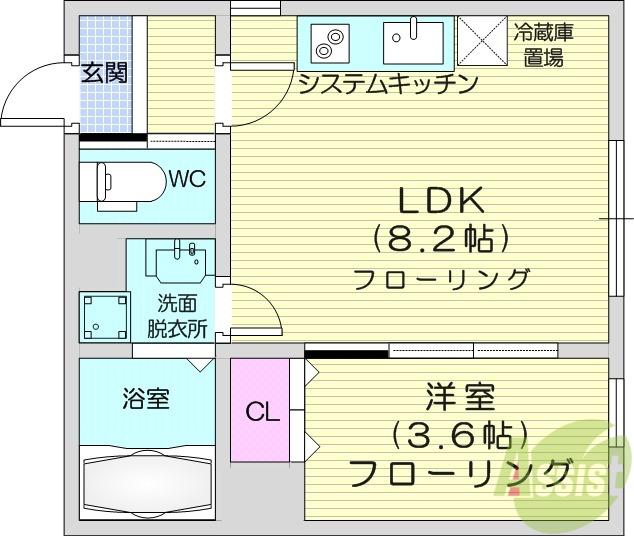 ブラン東照宮2(1LDK/1階)の間取り写真