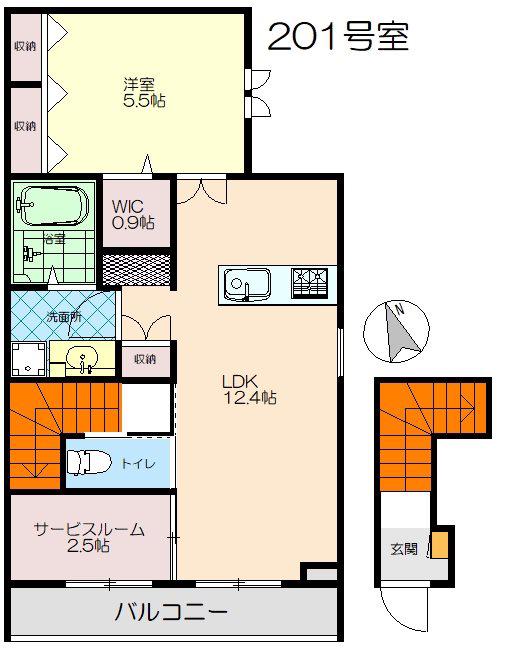 MAISON DE BLEU(1SLDK/2階)の間取り写真
