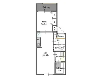 モアナ長瀬(1LDK/2階)の間取り写真