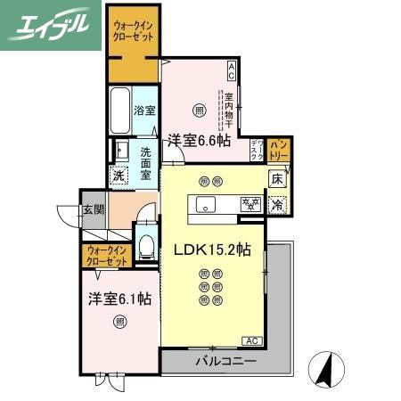 ガーデン ラピッズ(2LDK/1階)の間取り写真
