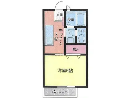 ペアシティ岩原(1K/2階)の間取り写真