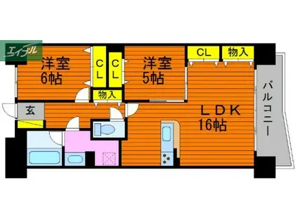 クレール西市(2LDK/8階)の間取り写真