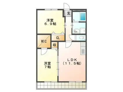 ブロードタウン大崎F(2LDK/2階)の間取り写真
