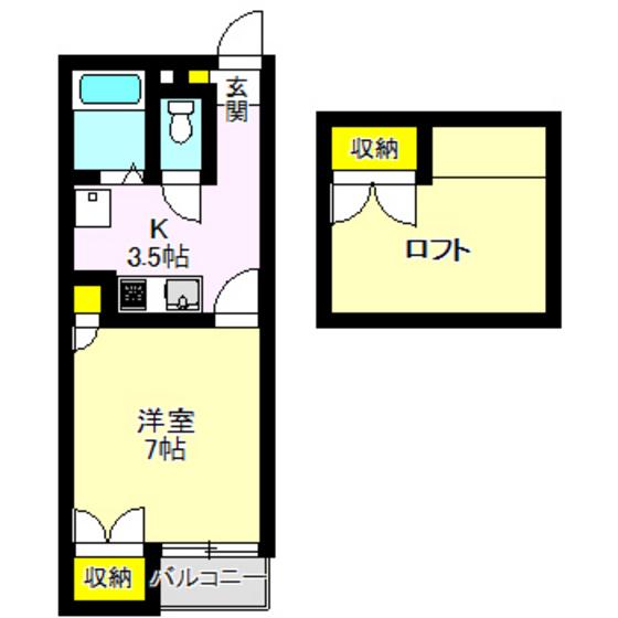 シティーハイツ石原(1K/2階)の間取り写真